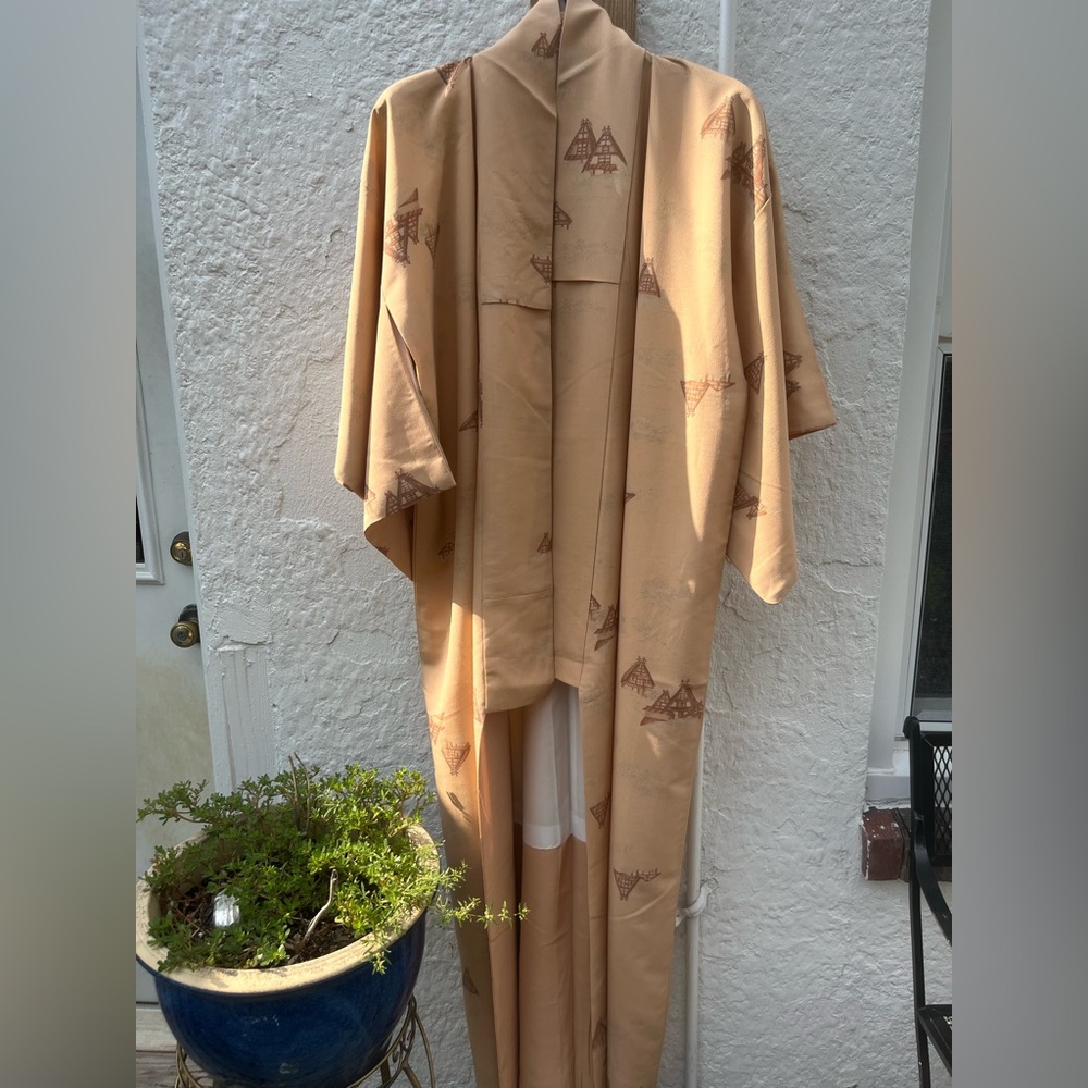 Vintage Silk Kimono Extra Long Cream